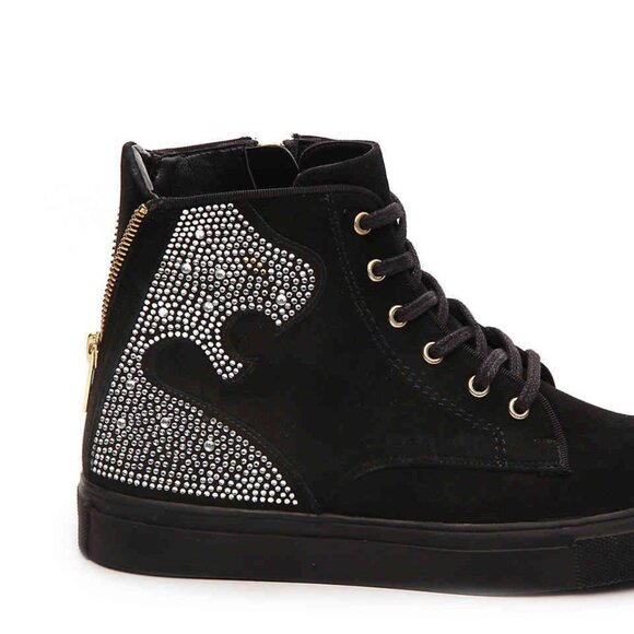 Beverly Feldman NEW Designer Sneakers High-Top Rhinestones Black Suede Women's - Picture 7 of 16